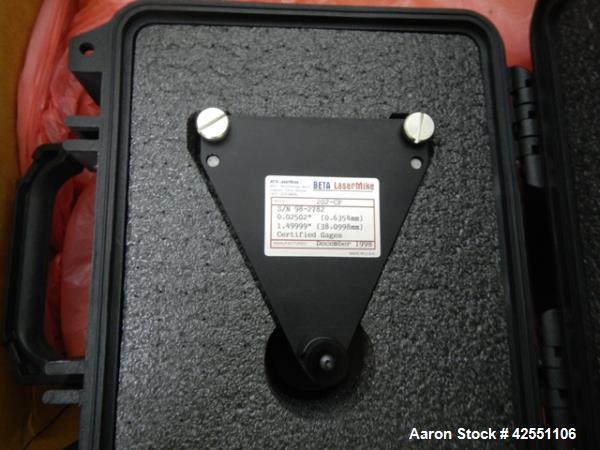 Used Beta Laser Mike, controller model 182-300, serial# 98-2862, with model 201-100, range from .25-25mm, +/- .006%, serial# 98-129 mike, model 202-200, range from .36-50.8mm, +/- .004%, serial# 98-0...