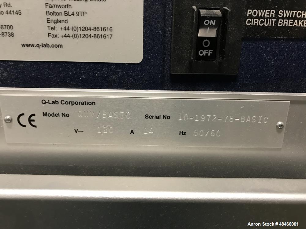 Used Q-Lab QUV/Basic Accelerated Weathering Tester. UV exposure: choice of lamps for various applications. Exposure temperature of up to 176F. Condensation exposure: direct. Sample temperatures: of u...