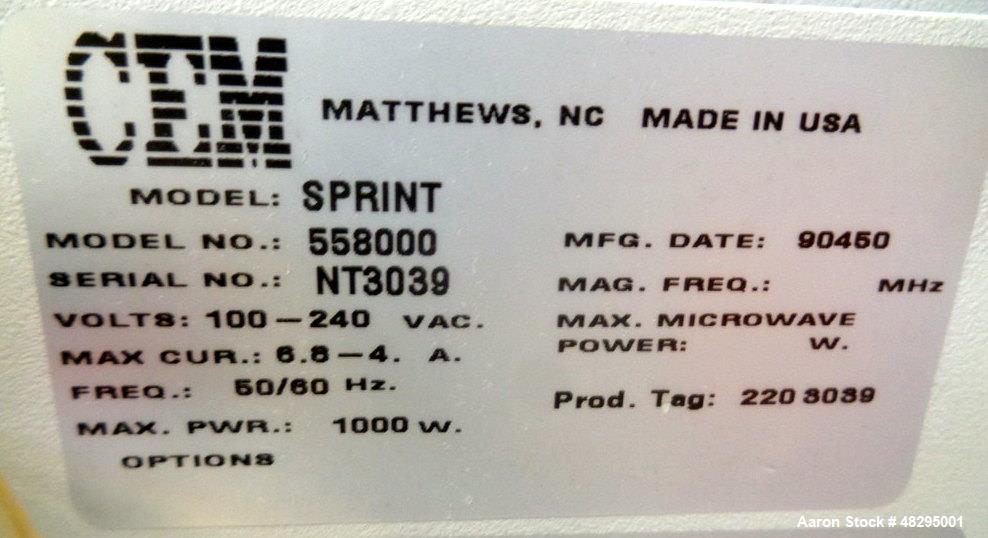 Used CEM Sprint Rapid Protien Analyzer Workstation, Model 558000.