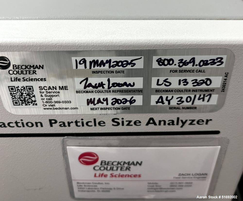 Used Beckman-Coulter LS-13 320 Particle Size Analyzer – 0.017 to 2000 µm, Wet/Dry, PIDS