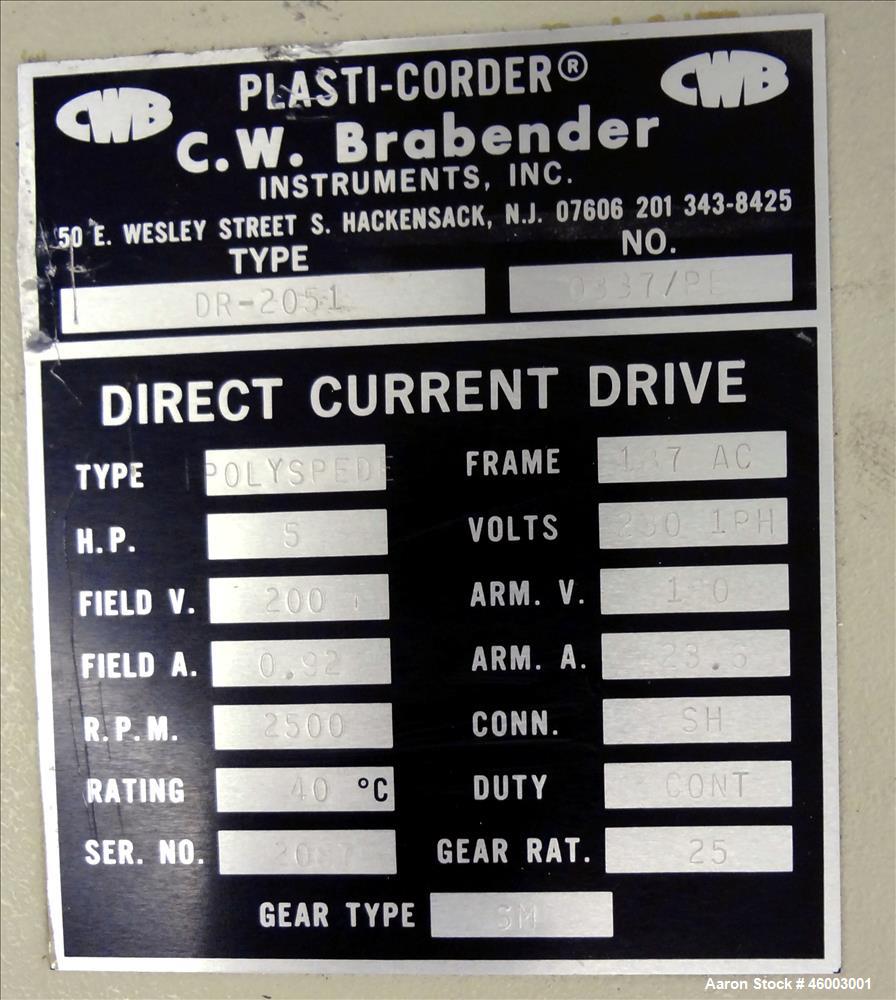 Used Brabender Plasti-Corder Model PL2100 Extruder with mixer and extruder acce