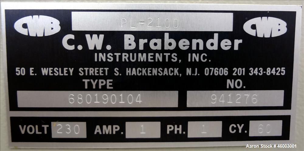 Used Brabender Plasti-Corder Model PL2100 Extruder with mixer and extruder acce
