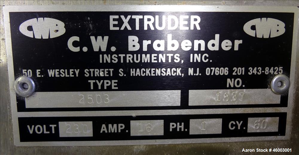 Used Brabender Plasti-Corder Model PL2100 Extruder with mixer and extruder acce