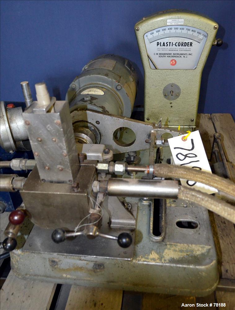 Used C.W. Brabender Plasticorder Extrusion Plastometer, Model PL150. With ram and weights. Includes Shurite model 850 temperature controller.