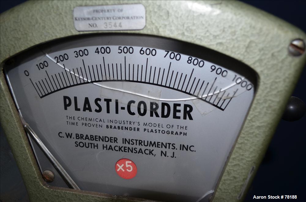 Used C.W. Brabender Plasticorder Extrusion Plastometer, Model PL150. With ram and weights. Includes Shurite model 850 temperature controller.