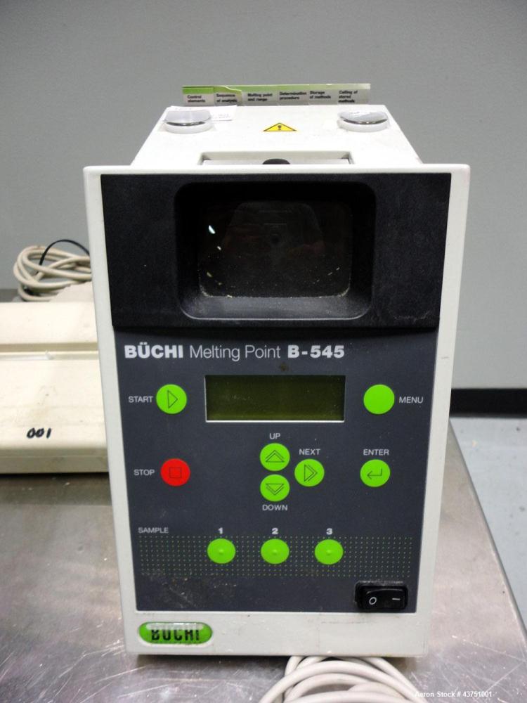 Used Buchi Melting Point Instrument, Model B-545. Designed to detect the melting and boiling points of a wide range of substances. Includes a key board and model DPU-414 printer.