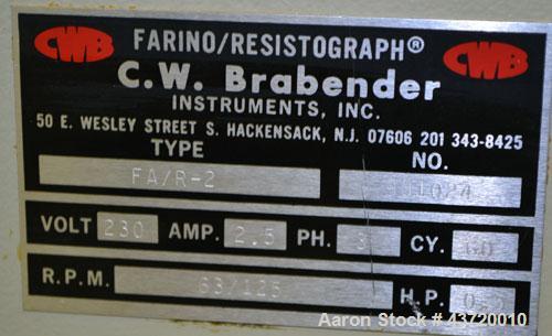 Used C.W. Brabender Farinograph/ Resistograph, Model FA/R-2.Designed to measure the water absorption of flours, determine the rheological properties of dough, check production and flour blends in the...