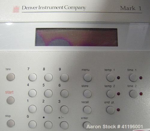 Used Denver Instruments Mark I Moisture Analyzer. Rated approximately (.001) resolution. Temperature range ambient to 210 degrees F.  550 Watts, 50/60 HZ, 105-125 VAC. Screen damaged.