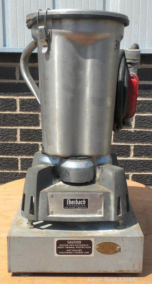 USED- Eberbach Single Speed XP Lab Blender, 4 Liter, Model 8017. 301 Stainless Steel, mixing container. Driven by a 1 1/2 HP...