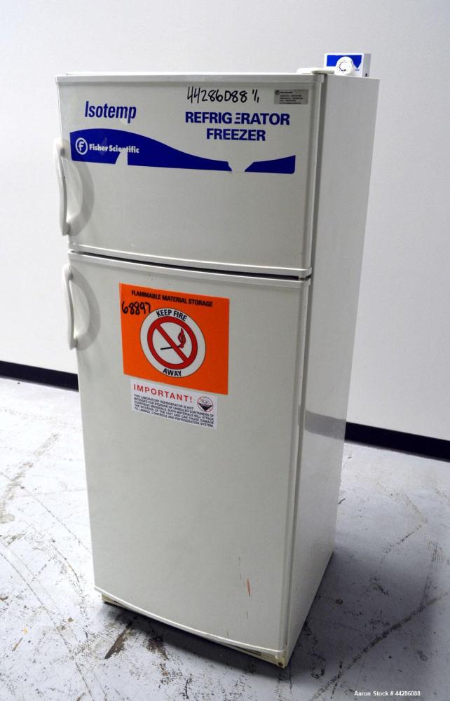 Used Fisher Scientific Isotemp Flammable Material Storage Refrigerator / Freezer, Catalog# 13-986-111. Approximate 11 cubic feet refrigerator storage, approximate 2.4 cubic feet freezer storage. R134...