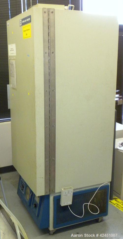 Used Forma Scientific Ultra Low Temperature Upright Freezer, Model 8200UL, Approximate 13 Cubic Foot. Chamber measures 22" wide x 19" deep x 51 1/2" high. (3) adjustable shelves. Type R12 refrigerant...