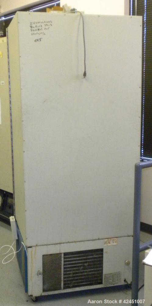 Used Forma Scientific Ultra Low Temperature Upright Freezer, Model 8200UL, Approximate 13 Cubic Foot. Chamber measures 22" wide x 19" deep x 51 1/2" high. (3) adjustable shelves. Type R12 refrigerant...