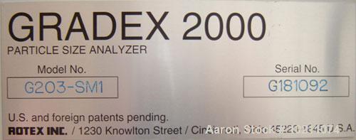 Used Gradex 2000 Particle Size Analyzer, Model G203-SM1. 115 volt, 6.7 amps, single phase, .96 kva, 60 hz. Minimum supply circuit ampacity 8.3, ampere rating of largest motor 6.4, with a maximum inte...