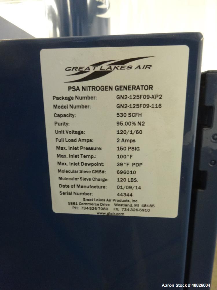 Used Great Lakes Nitrogen Generator, Model GN2-125F09-116.