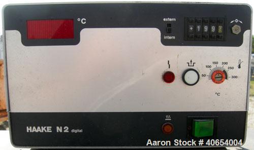 Used Haake Open Bath Heating Circulator, model T, type 000-3812, 304 stainless steel. Trough approximately 19" x 11" x 8" deep. 3/60/220 volt. Includes N2 digital controller.