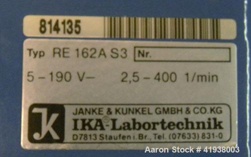Used IKA 0.25 Gallon Laboratory Reactor System consisting of: (1) Ika Stirrer, model RE 162/P, 2.5-400 rpm. Includes an IKA RE 162E S5 controller. (1) IKA Anchor stirrer with PTFE scraper, model LR-1...