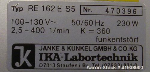 Used IKA 0.25 Gallon Laboratory Reactor System consisting of: (1) Ika Stirrer, model RE 162/P, 2.5-400 rpm. Includes an IKA RE 162E S5 controller. (1) IKA Anchor stirrer with PTFE scraper, model LR-1...