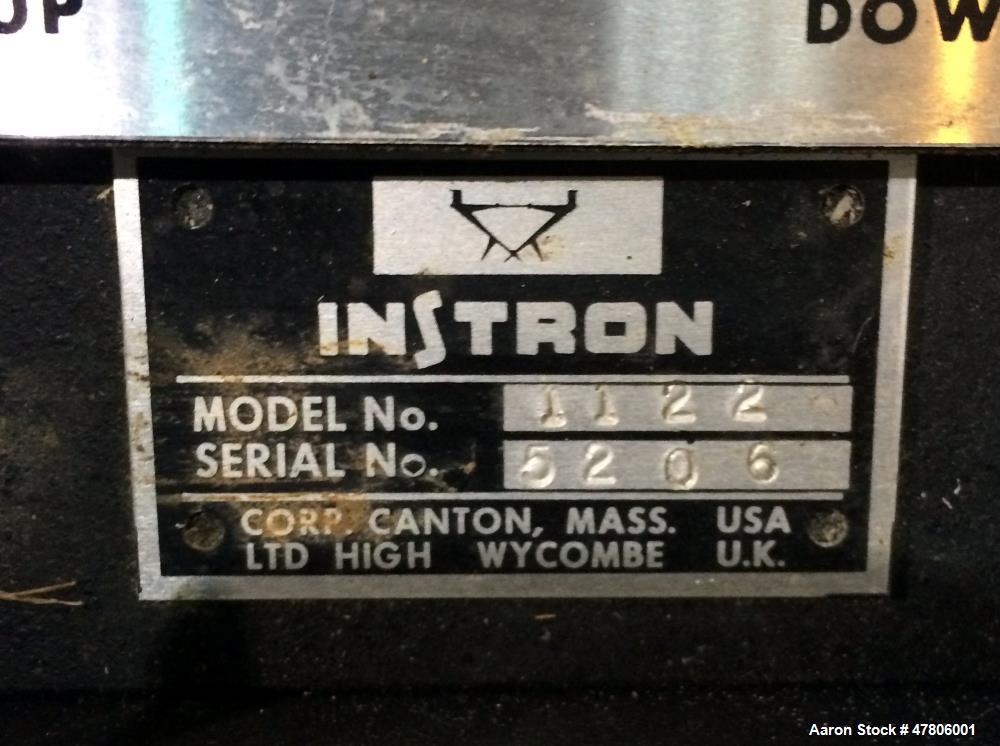 Used Instron 1120 Series Tensile Tester, Model 1122. Designed and used for testing the physical properties and stretching capabilities of plastics. Tension load ranges 10 (0.1N) to 1000 pounds (5 kN)...