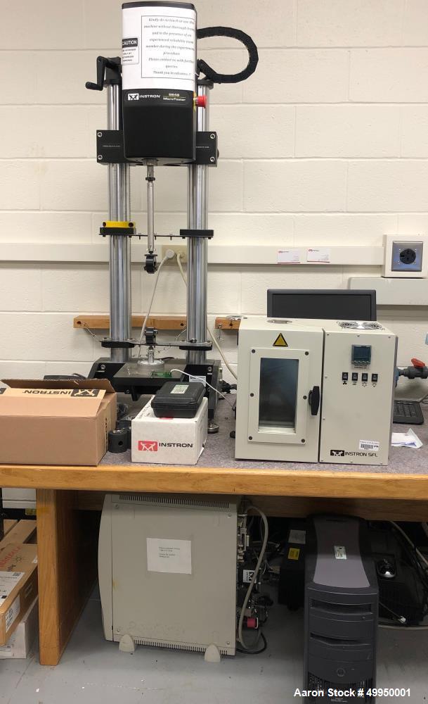 Used Instron MicroTester; Model 5848; used to measure Young's modulus, ultimate strength; forces vs. deformation measurements; Includes: Bluehill Software and EC1765 Oven for measuring at high temper...