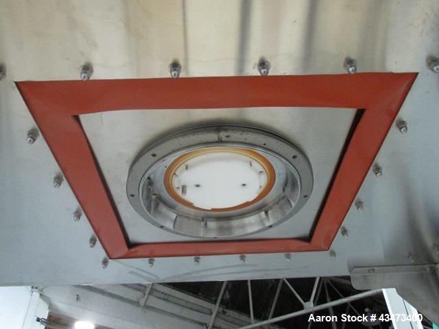 Used La Calhene Isolator, Stainless Steel. Approximately 63" long x 32" wide x 36" high chamber, dual sided with (3) gloves each side, 18" long anti chamber, 16" diameter end access door on stand wit...