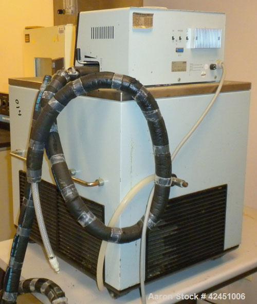 Used Lauda Circulator, Model RLS6. Chamber measures 10" long x 4 1/2" wide x 6" deep. Front mounted digital display with temperature controls 0 - 100 degrees C. 2.1 KW, 50/60 Hertz, 230 Volt. Serial ...