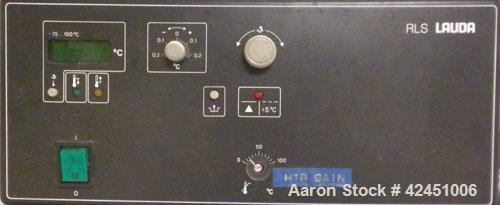 Used Lauda Circulator, Model RLS6. Chamber measures 10" long x 4 1/2" wide x 6" deep. Front mounted digital display with temperature controls 0 - 100 degrees C. 2.1 KW, 50/60 Hertz, 230 Volt. Serial ...