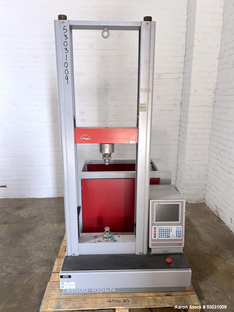 Used Testometric Dual Column Bench-mounted Universal Testing Machine, Model M500-100KN. Force capacity up to 100 kN. Serial# 500-636. 1/60/110 Volt.