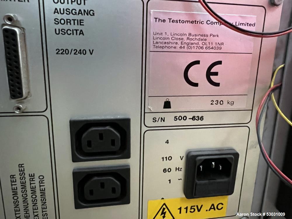 Used- Testometric Dual Column Bench-mounted Universal Testing Machine, Model M500-100KN. Force capacity up to 100 kN. Serial...