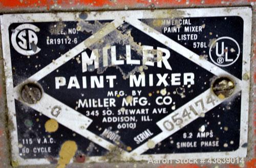 Used Miller Dual Paint Shaker, Model G.  Dual canister holders, driven by a 1/3hp, 1/60/1150 volt, 1725 rpm motor.