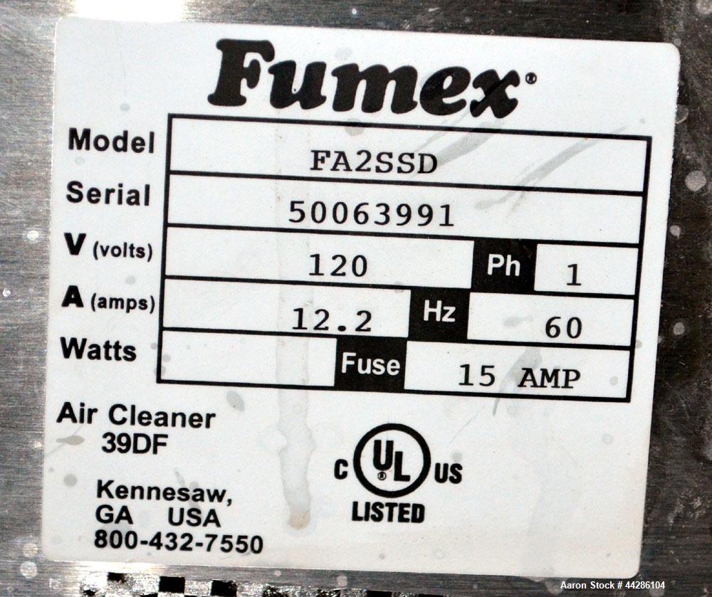 Used Fumex Portable Air Filtration System, Model FA2-SSD. 304 Stainless steel cabinet, approximate 210 cfm at 39" wc. Digital control panel.