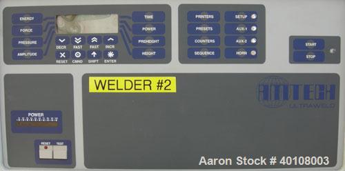 Used:Amtech Ultrasonic Welder, Model ULTRAWELD 20.Capable of producing a weld area of 150 square millimeters with a 3000 watt power supply.Foot pedal control, 8'' x 12'' work table, and control unit....