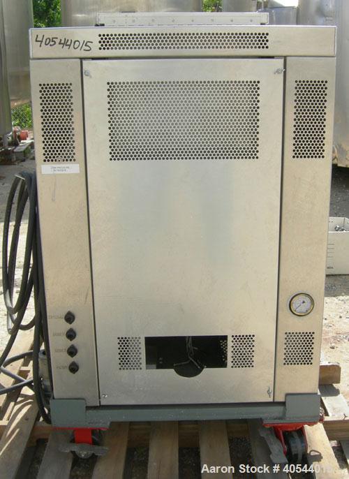Used Premelters Inc hot melt, 304 stainless steel. 16" X 16" X approximately 24" deep chamber with (4) heating zones, approximately 1 1/2" center bottom outlet with a 1 hp, 180 volt, 1725 rpm DC moto...