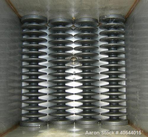 Used Premelters Inc hot melt, 304 stainless steel. 16" X 16" X approximately 24" deep chamber with (4) heating zones, approximately 1 1/2" center bottom outlet with a 1 hp, 180 volt, 1725 rpm DC moto...