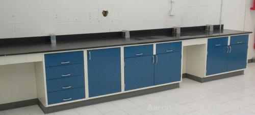 Used Lab Counters: (1) 29" deep x 83 1/2" long x 36" high section with 9 drawers; (1) 29" deep x 84 1/2" long x 36" high section with a sink, 9 drawers and 2 cabinets; (1) 30" deep x 240" long x 37" ...