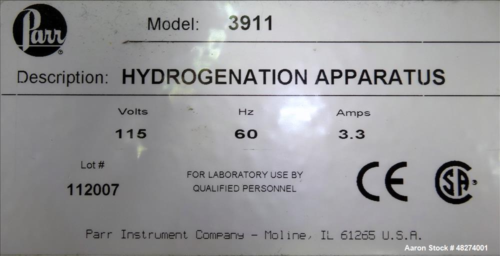 Used- PARR Shaker Hydrogenation Apparatus, Model 3911