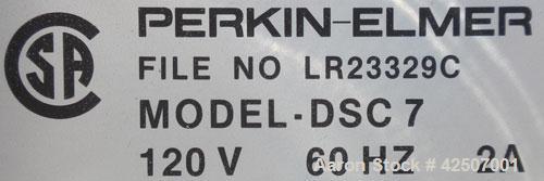 Used Perkin-Elmer Differential Scanning Calorimeter, Model DSC-7. Rated 30 degrees C to 720 degrees C (86 - 1328 degrees F). Plexiglass chamber with sample holder. Includes an autobalance and a model...