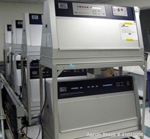 Used Q-Lab Accelerated Weathering Tester, Model QUV/CW. Cool white fluorescent UV exposure. Irradiance control, ISO calibrations. Size 54" x 21" x 53" high.