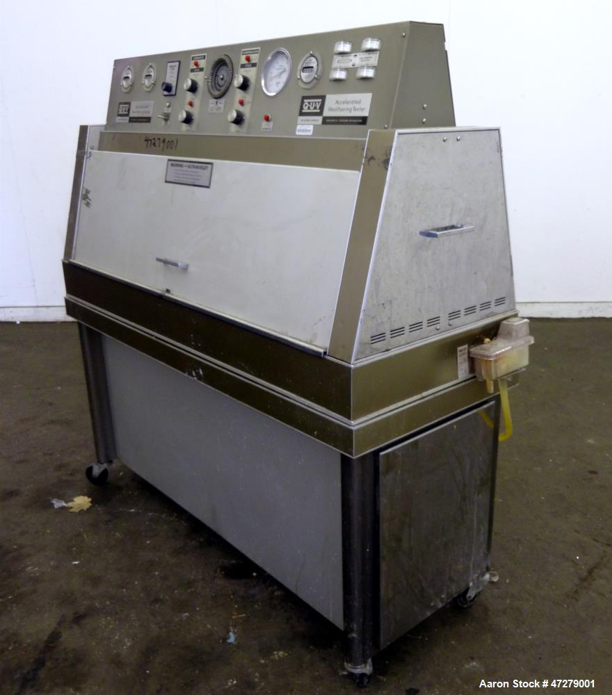 Used QUV Accelerated Weathering Tester, Model QUV. Temperature ranges: light cycle 45 to 80 degrees C., condensation cycle 40 to 60 degrees C. UV exposure, specimen capacity 50 samples 75mm x 150mm. ...
