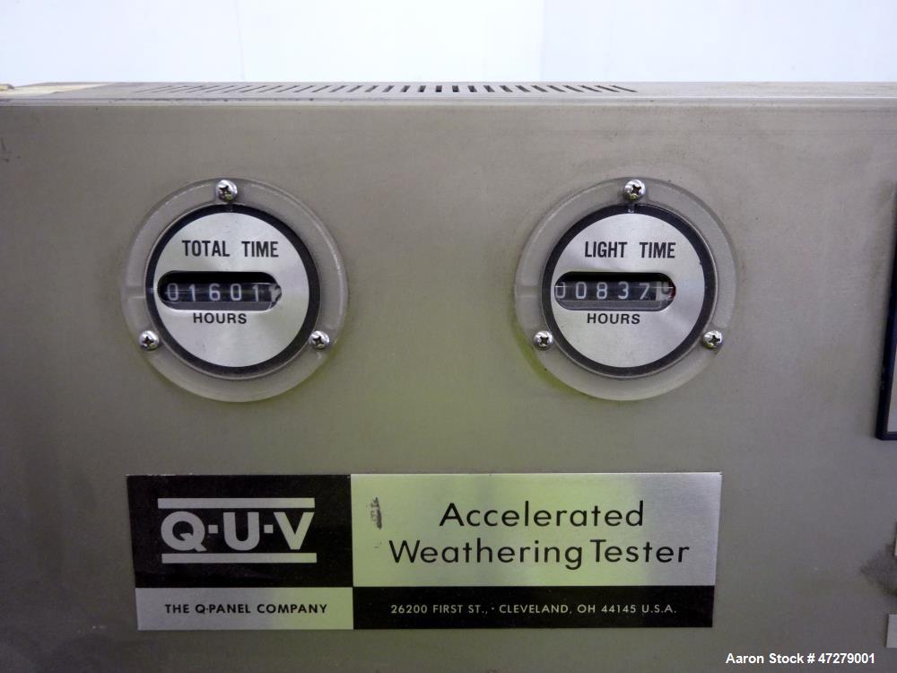 Used QUV Accelerated Weathering Tester, Model QUV. Temperature ranges: light cycle 45 to 80 degrees C., condensation cycle 40 to 60 degrees C. UV exposure, specimen capacity 50 samples 75mm x 150mm. ...