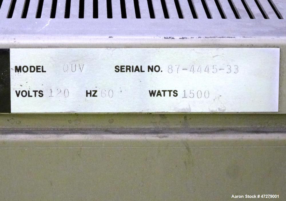 Used QUV Accelerated Weathering Tester, Model QUV. Temperature ranges: light cycle 45 to 80 degrees C., condensation cycle 40 to 60 degrees C. UV exposure, specimen capacity 50 samples 75mm x 150mm. ...