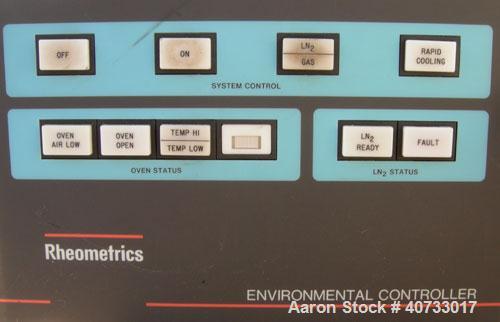 Used Rheometrics model RSA-2, solid material mechanical analyzer system.  15 amp, 220 volt.  Actuator max force of 1000 G.  Measurement sensitivity of 1 gm.  Includes a control computer, environmenta...