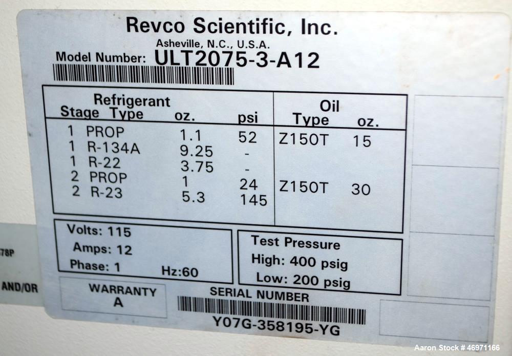 Used- Revco Scientific Chest Freezer, Model ULT2075-3-A12, Serial# Y07G-358195-YG.