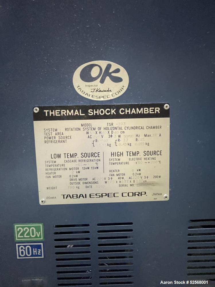 Used Tabai Espec TSR-303 Thermal Shock Chamber – 65 x 40 x 40 cm Test Area | -10°C to 200°C | Horizontal Rotation