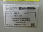 Used Beta Lasermike, Model # 283-10. Bench top laser non-contact measuring device. 130/230 VAC, .75 amp, 50/60Hz. Last calibrated on Jan. 2013. Serial # 38-01-1007.