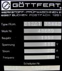 Used Gottfert Capillary Rheometer, Model 012.01, Series 1000. Approximate 9.5 mm diameter x 200 mm long test barrel, rated up to 400 Degrees C, 10 kn test force. Includes a Rheotens electronic tensil...