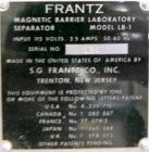 Used S.G. Frantz Company Magnetic Barrier Laboratory Separator, Model LB-1. Designed for the separation of dry materials according to magnetic susceptibility, exploiting either paramagnetic or diamag...