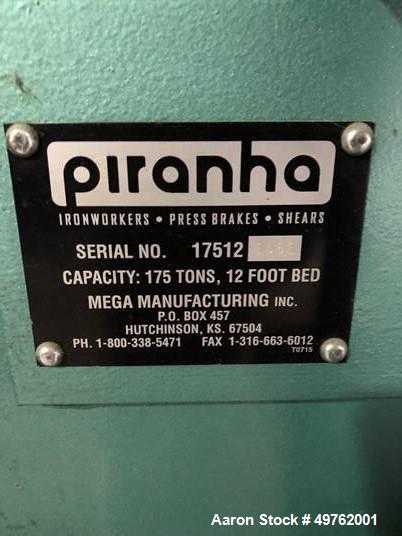 Used- Piranha Press Brake, Model 12-190T. 175 ton Capacity