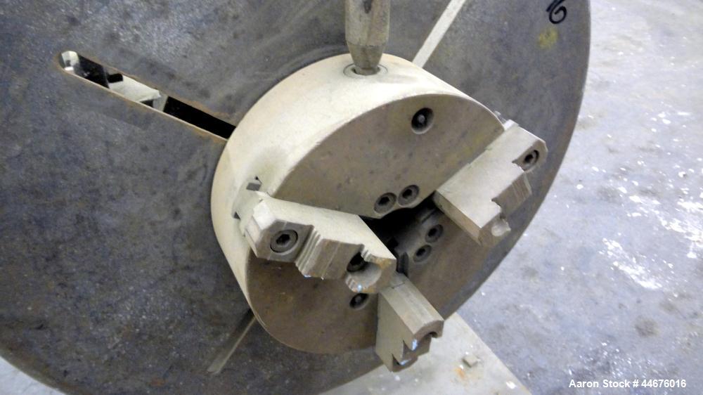 Used Ransome Welding Positioner, Size 5-HT. Approximate 500 pound capacity, foot pedal, and pendant control. Mounted on a frame with casters.