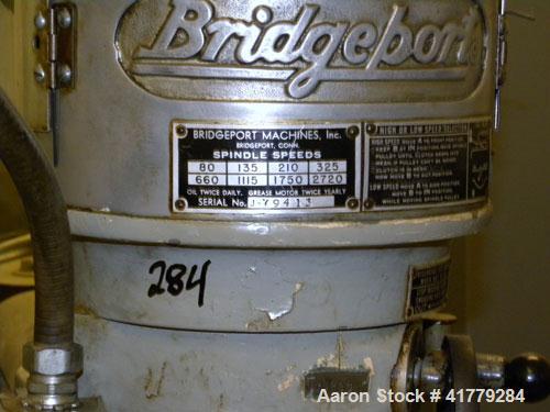 Used- Bridgeport Vertical Milling Machine, Model 4427. Spindle speeds 80- 2720 (variable). Driven by a 1 hp motor. Equipped ...