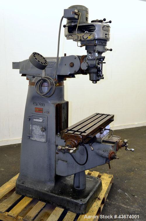 Used Bridgeport  Series 1 Knee Mill. Spindle speeds 80- 2720 (variable). Table size 9” deep x 36” wide. Driven by a 1 hp, 3/60/230/460 volt, 1420 rpm motor.